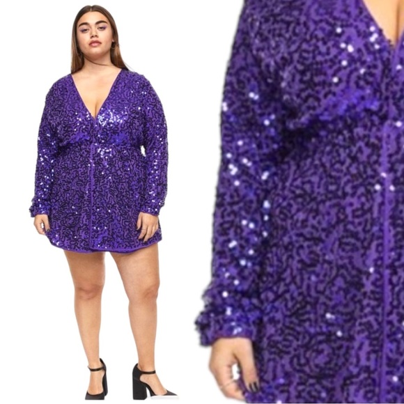 H&M Dresses & Skirts - H&M purple sequin tunic dress size 3XL new long sleeved polyester